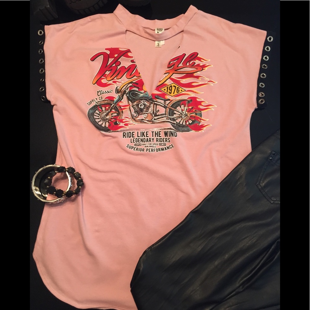 Topia V Neck Motorcycle Graphic T Shirt